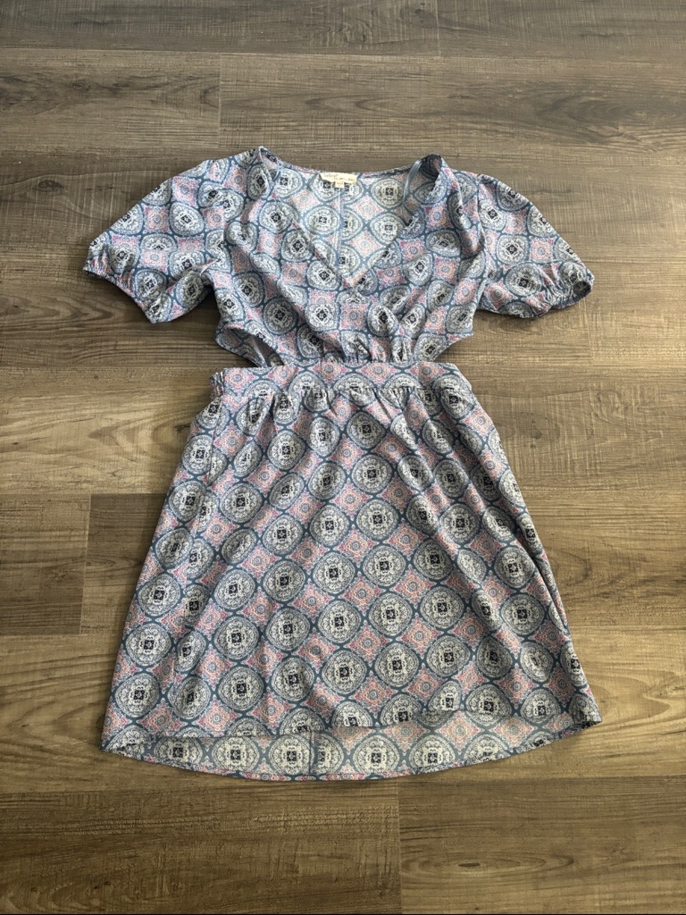 BeBop Blue and Pink Printed Short Sleeve Mini Dress